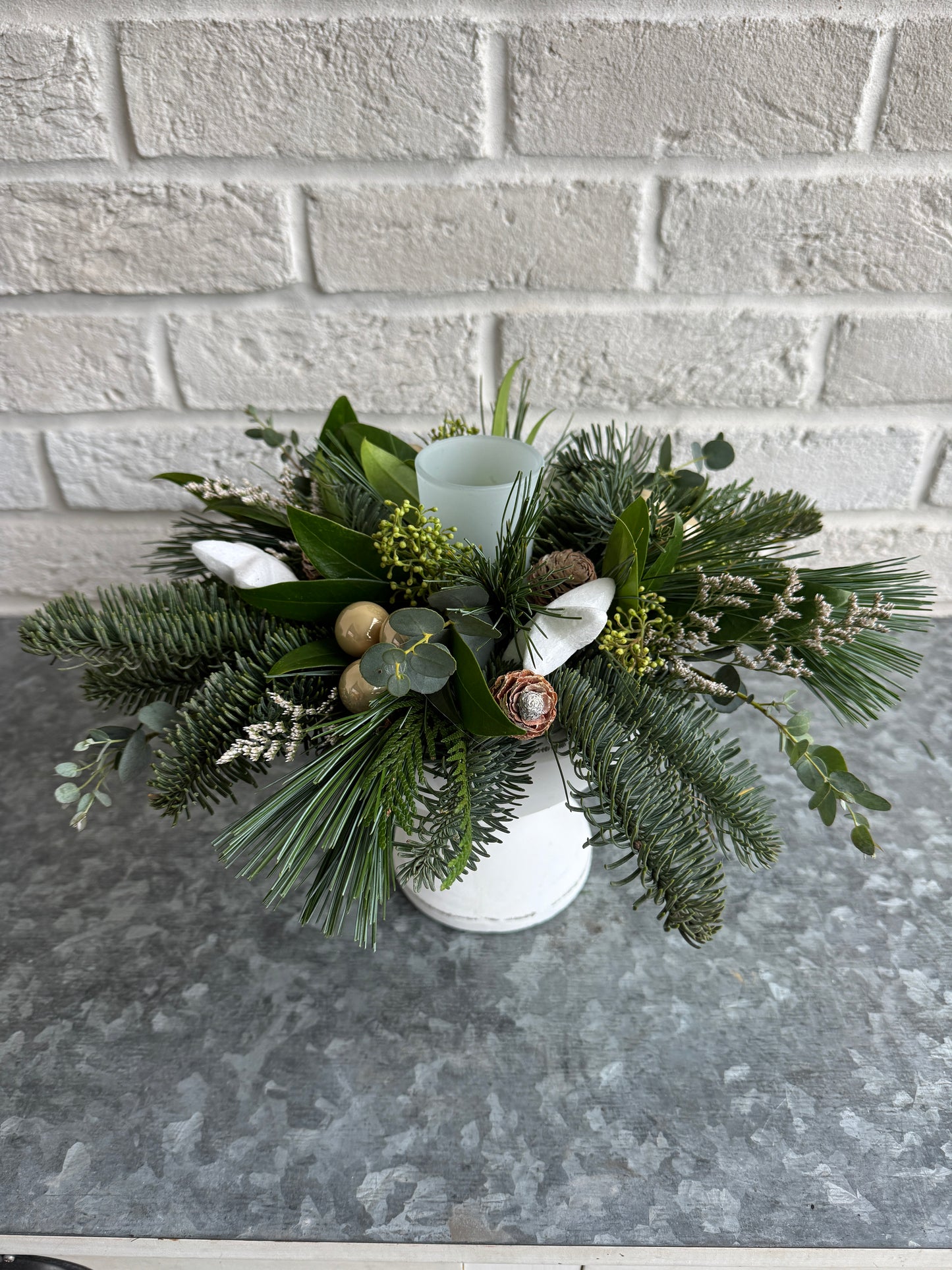 White Antique Pedestal Centerpiece