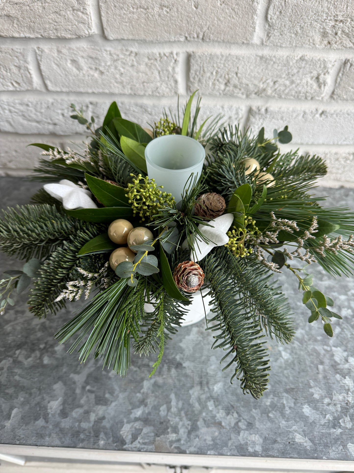 White Antique Pedestal Centerpiece