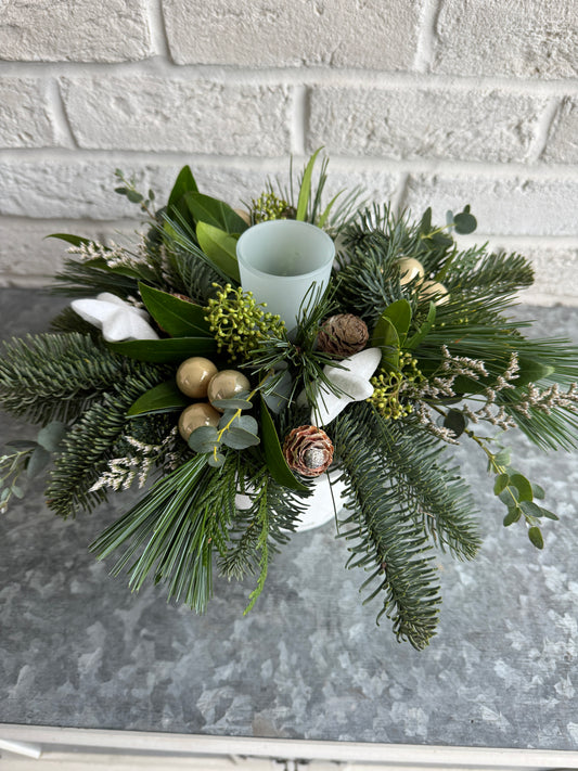 White Antique Pedestal Centerpiece